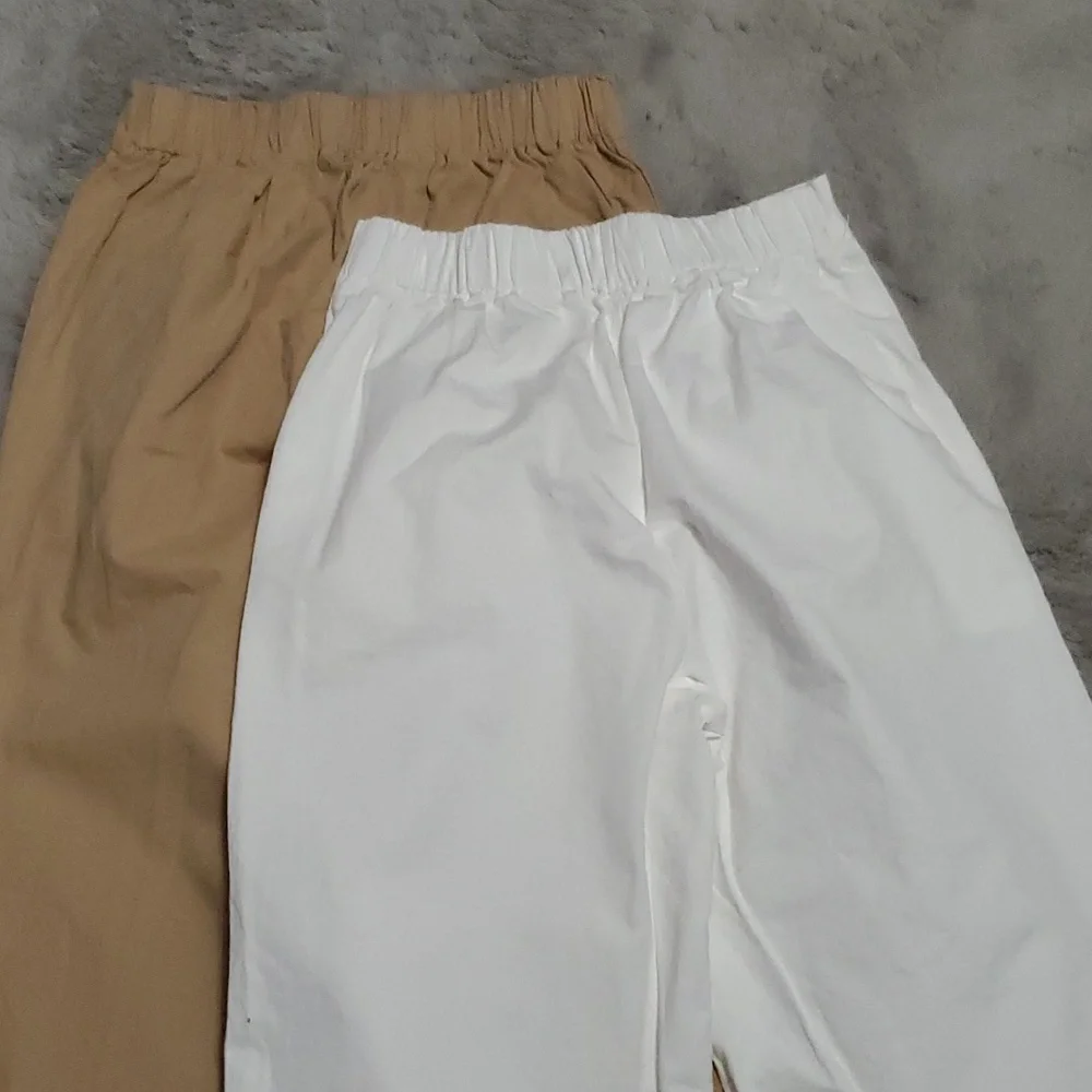 Petite wide leg pants highwaisted white and khaki bundle